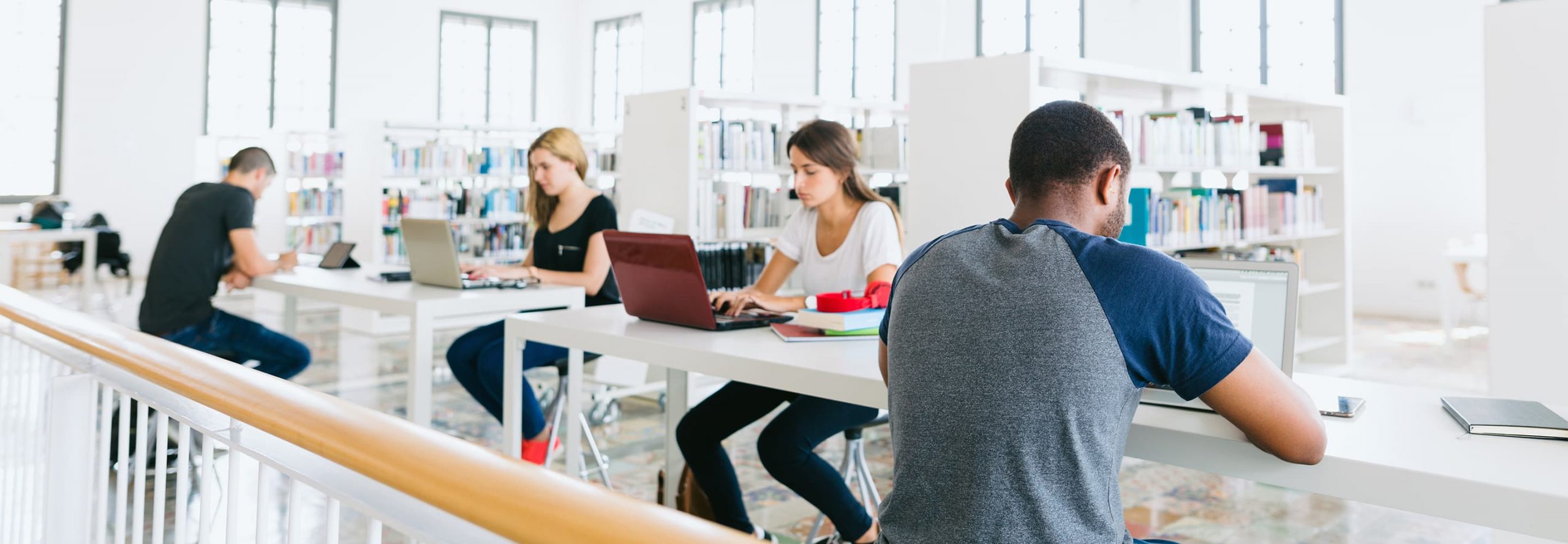 College students studying in library