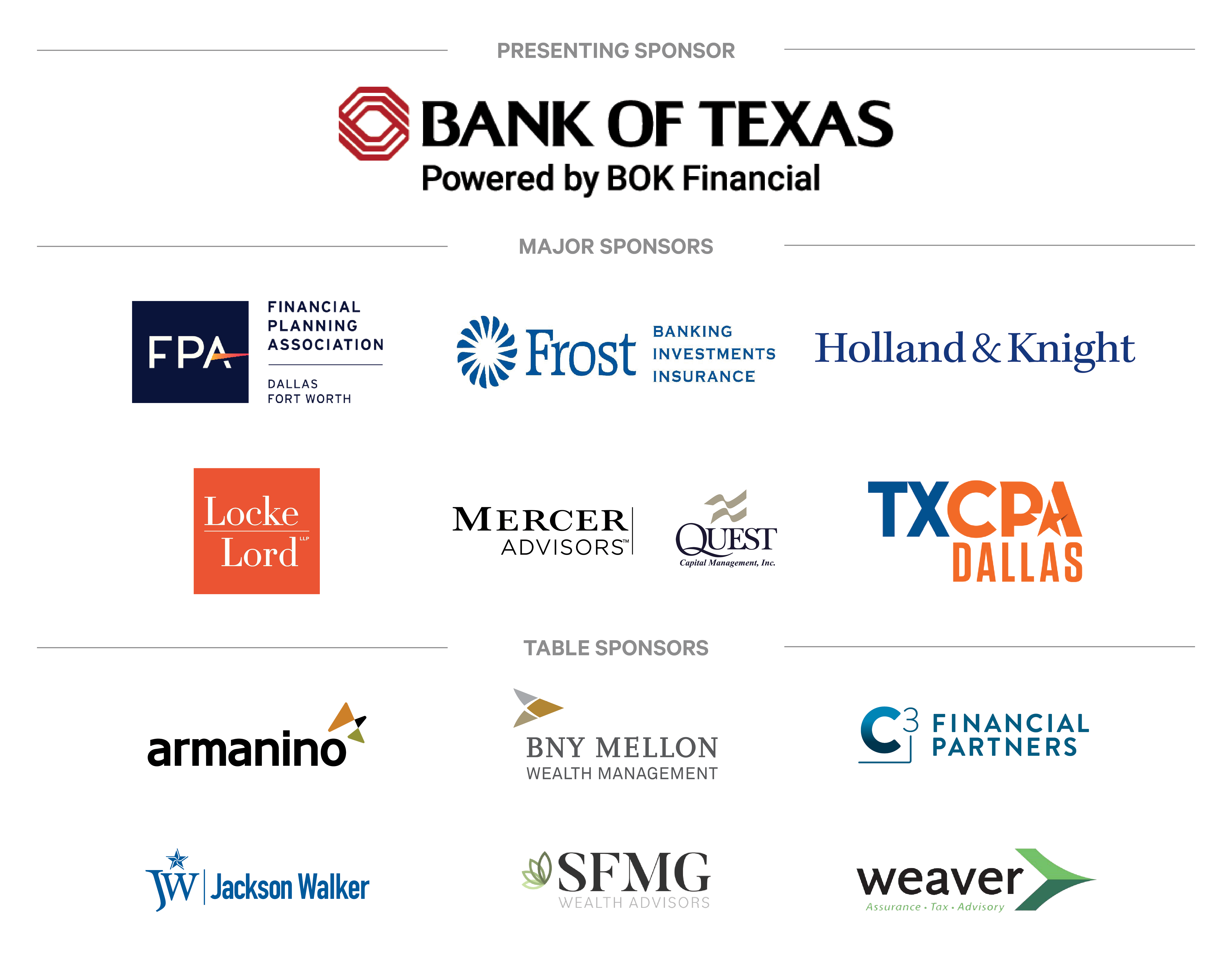 Sponsors for The Dallas Foundation's Professional Advisor Seminar